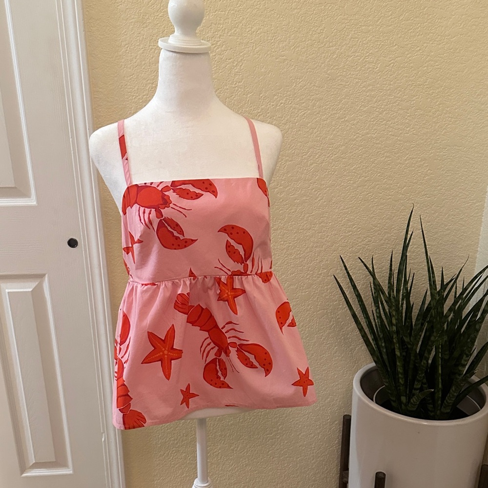 J. Crew Pink and Coral Lobster-Print Tank